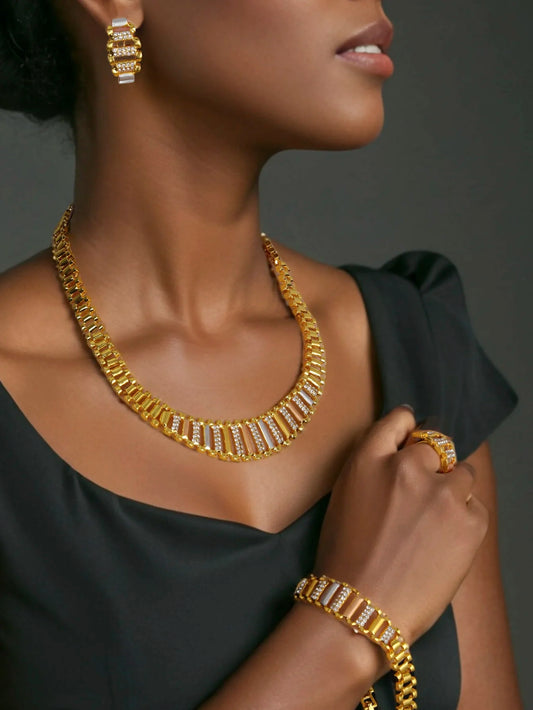 Dubai Jewelry Set for Women 18K Gold Plated Luxury Multicolour Necklace Earrings Bracelet Ring Set Jewelry Wedding Party