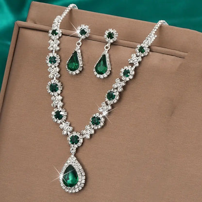 Fashionable Crystal Jewelry Necklace Earring Set Premium Luxury Pendant Necklace Original Design Inlaid Zircon Dangle Earrings