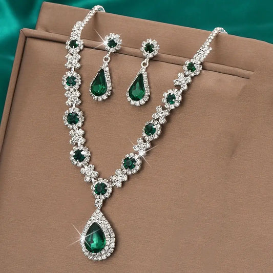 Fashionable Crystal Jewelry Necklace Earring Set Premium Luxury Pendant Necklace Original Design Inlaid Zircon Dangle Earrings