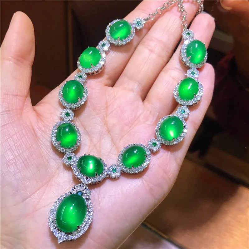 Handmade Jade Diamond Jewelry set 925 Sterling Silver Wedding Ring Earring Necklace Bracelet For Women Bridal Engagement Jewelry