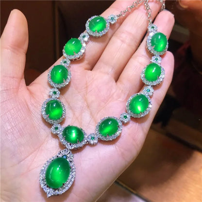 Handmade Jade Diamond Jewelry set 925 Sterling Silver Wedding Ring Earring Necklace Bracelet For Women Bridal Engagement Jewelry