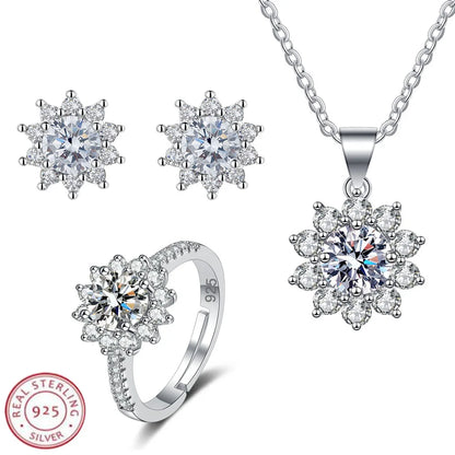 New 925 Sterling Silver Set High Quality Necklace Earring Ring Chain Fashion Jewelry For Women Wedding Birthday Gift